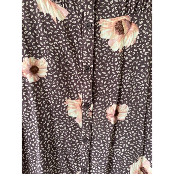 H&M Womens Floral V-Neck Midi Dress Size 6 Brown & Pink Rayon Lightweight - Picture 14 of 15